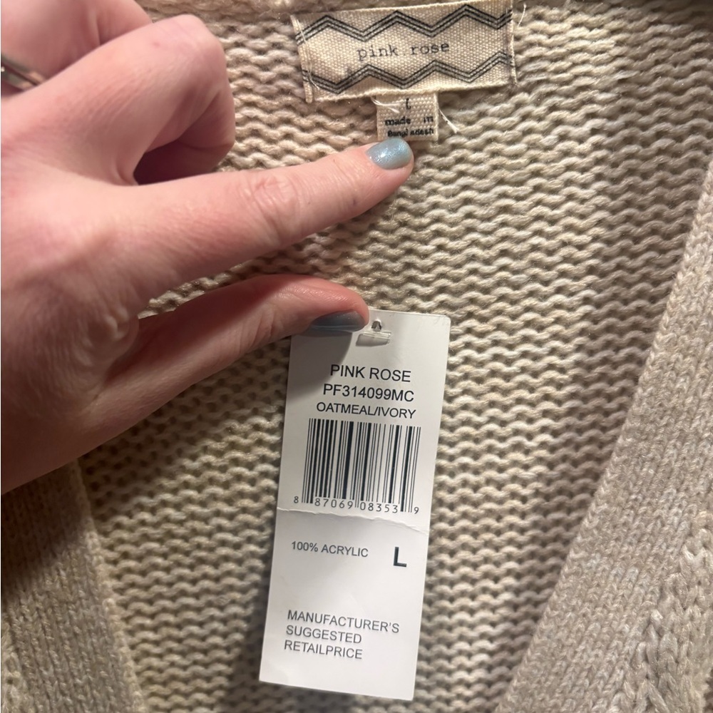 Pink Rose Beige Cable Knit Cardigan - Picture 4 of 6